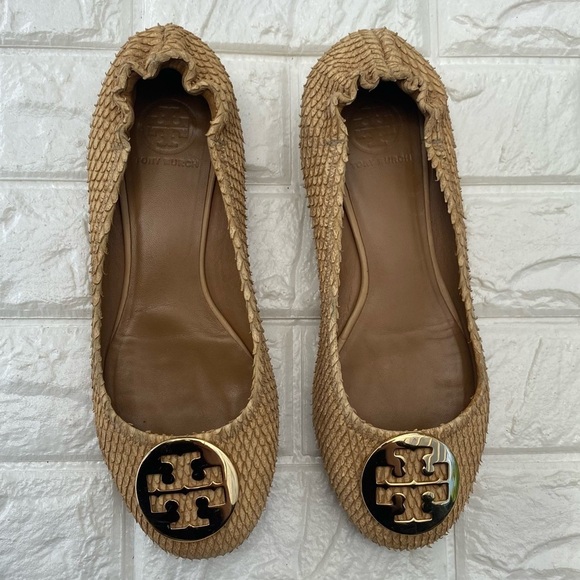 TORY BURCH  Python Embossed Leather Minnie Scrunch Ballet Flats - Picture 8 of 8